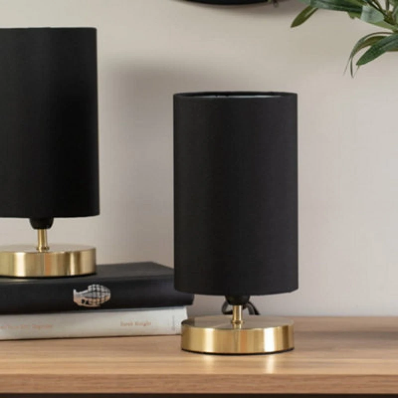 Image of ValueLights ValueLights Francis Pair of Brushed Gold Dimmable Touch Table Lamps with LED Bulbs in Black One Size Unisex 5059406054556