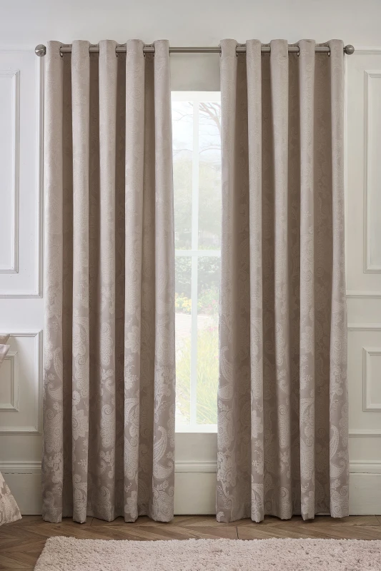 Image of Catherine Lansfield Catherine Lansfield 'Opulent Jacquard' Lined Eyelet Curtains in Gold Size: 168cm width x 229cm drop Gold 168cm width x 229cm dro