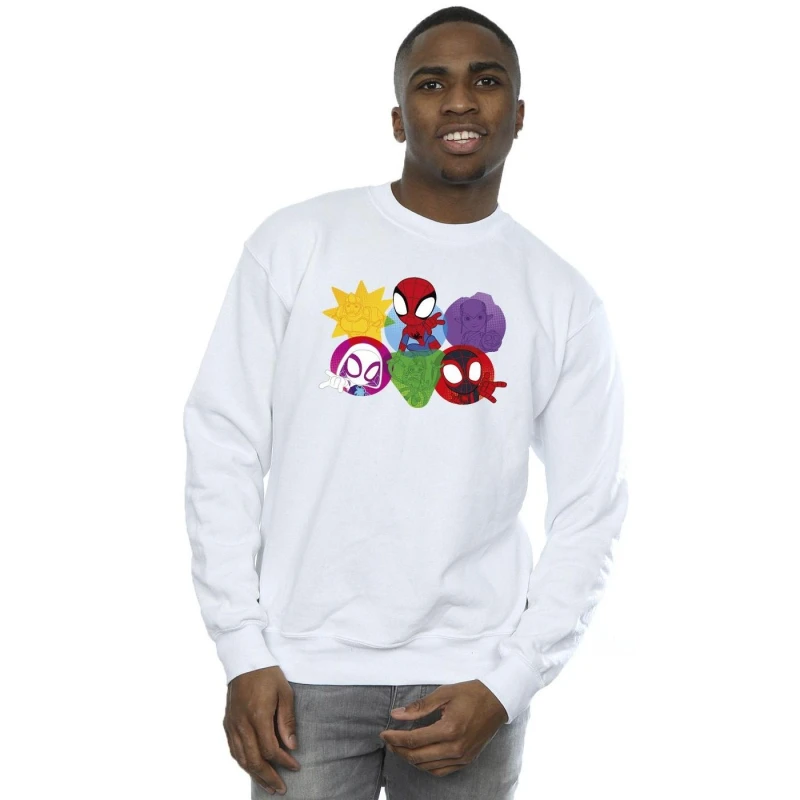 Image of Marvel Marvel Men Spidey And His Amazing Friends Faces Sweatshirt in White Size: Small White S Male 5063376192699
