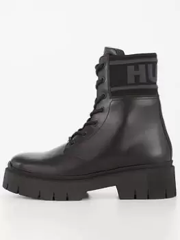 Image of HUGO Kris Leather Lace Up Boots - Black, Size 39, Women