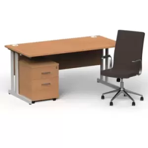 image of Impulse 1600/800 Silver Cant Desk Oak + 2 Dr Mobile Ped & Ezra Brown