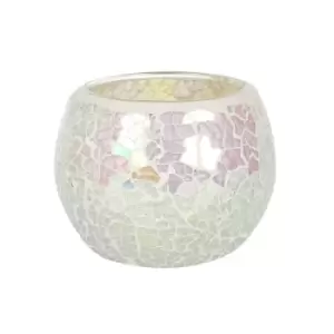 Image of Small White Iridescent Crackle Candle Holder