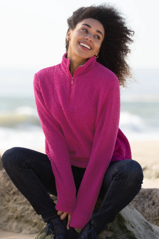 Image of Kite Womens Purbeck 1/4 Zip Teddy Fleece Fuchsia in Pink Size: Small Pink Female S