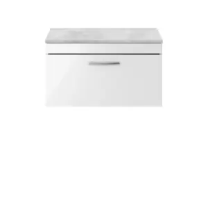 image of Nuie Athena 800 Wall Hung Single Drawer Vanity & Bellato Grey Worktop - Gloss White