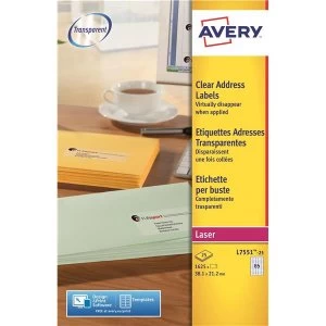 image of Avery L7551 25 38.1 x 21.2mm Mini Laser Labels Clear Pack of 1625 Labels