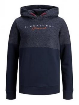 Image of Jack & Jones Boys Colourblock Logo Hoodie - Navy, Size 8 Years