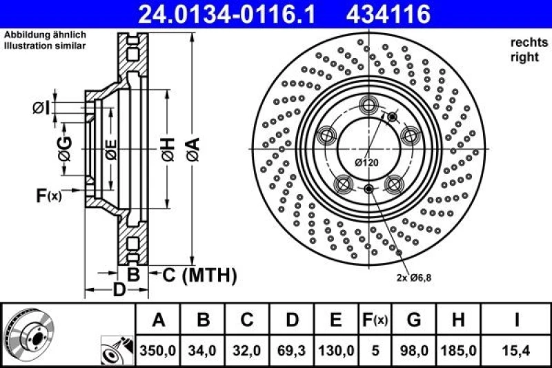 Image of Brake disc ATE 24.0134-0116.1