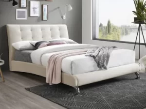 Image of Birlea Hemlock 4ft Small Double Warm Stone Velvet Upholstered Fabric Bed Frame