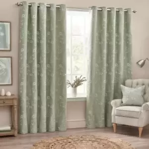 Image of Sophia Room Darkening Eyelet Curtains Sage, Sage / 117 x 137cm