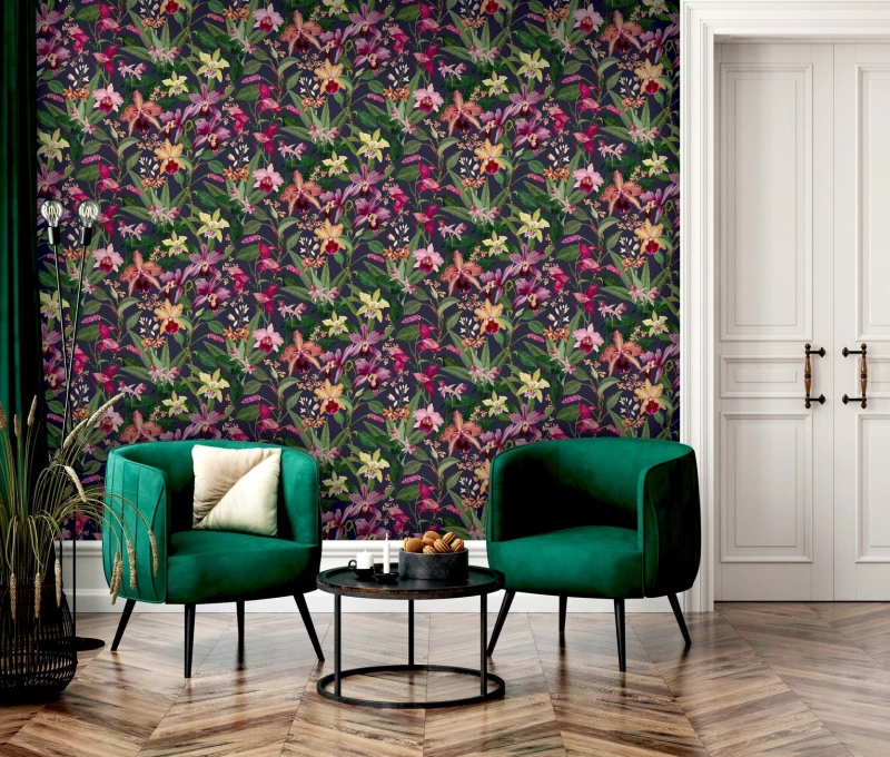 Image of RHS RHS Orchid Botanical Purple Wallpaper