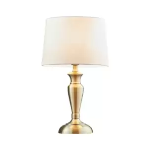 Image of Table Lamp Antique Brass Plate & Vintage White Linen 60W E27 Base & Shade