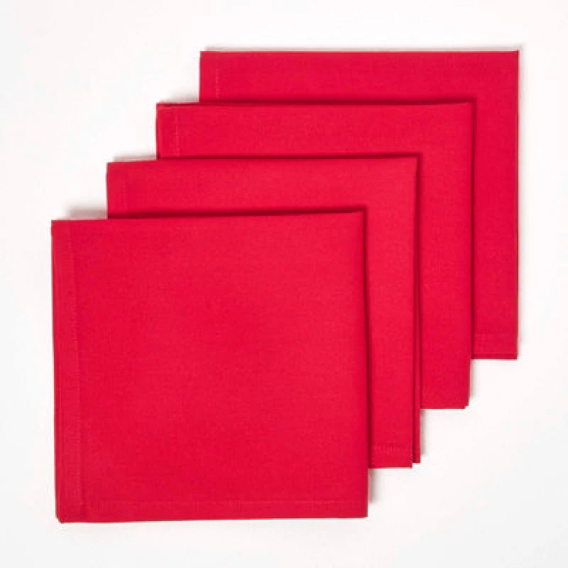 Image of Homescapes Christmas Cotton Fabric 4 Napkins Set Red