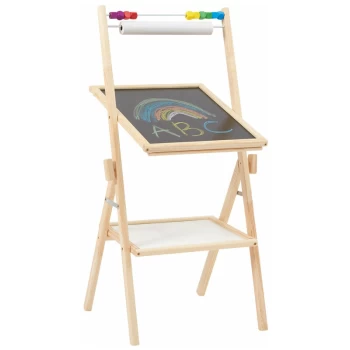 image of Liberty House Toys - 4-in-1 Wooden Rotary Kids Art Easel Double Sided Easel Chalkboard and Magentic Dry Wipe Board with Accessories - Pine Wood