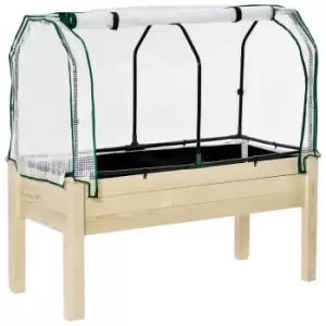 Image of Outsunny Raised Garden Bed W/ Pe Cover Patio Elevated Wood Planter Box Natural