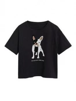 image of Mango Girls French Bulldog Short Sleeve T-Shirt - Black, Size Age: 5 Years, Women