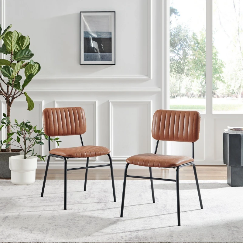 Image of FurnitureboxUK FurnitureboxUK Set of 2 Delta Faux Tan Leather Industrial Dining Chairs Tan One Size Unisex 5056542696770