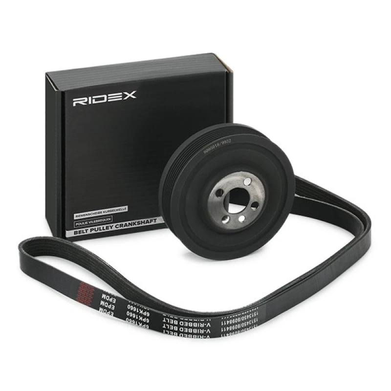 Image of RIDEX 542R0662 V-ribbed belt set Pulleys: with crankshaft pulley V-Ribbed Belt Set (542)