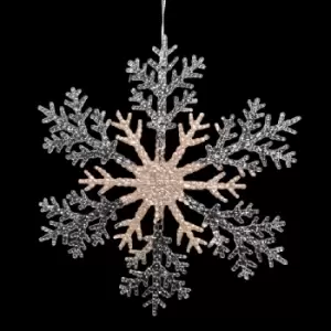 image of 31cm Acrylic Glitter Hanging Snowflake Christmas Decoration in Champagne Gold