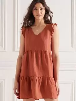 Image of Superdry Tinsley Tiered Dress - Orange, Size 10, Women