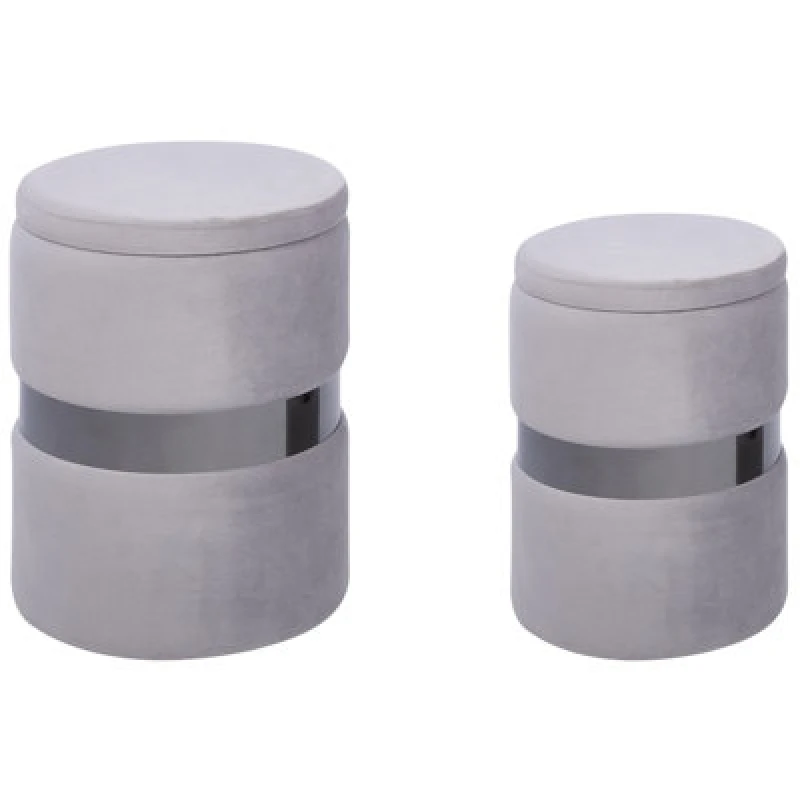 Image of Beliani Set Of 2 Storage Pouffes Doris Velvet Light Grey