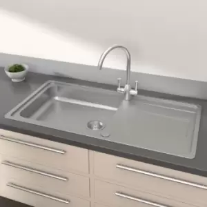 Image of Single Bowl Chrome Stainless Steel Kitchen Sink with Reversible Drainer - Enza Isabella