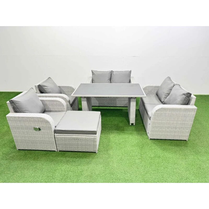 Image of Fimous 6 Pieces Patio Garden Furniture Sets with Cushions Big Stool in Light Grey Light Grey Unisex