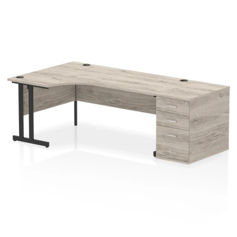 Image of Impulse Impulse 1800mm Left Crescent Office Desk Grey Oak Top Black Cantilever Leg Workstation 800 Deep Desk High Pedestal IWSLC188BCGRY