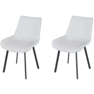Image of Pair of Grey PU Leather Dining Chairs Upholstered Accent Modern Black Metal Legs