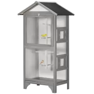 Image of PawHut Wooden Bird Aviary Outdoor Bird Cage for Finch Canary w/ Tray - Grey