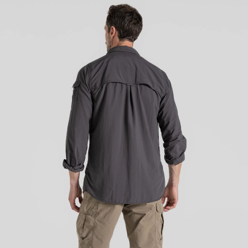Image of Craghoppers Craghoppers Men 'Nosilife Adventure' Long Sleeve Insect RepellenT-Shirt in Mid Grey Size: Medium Mid Grey M Male 5063260001274