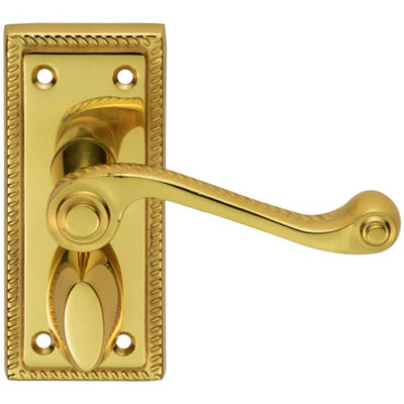 Image of Loops PAIR Reeded Design Scroll Lever on Bathroom Backplate 112 x 48mm Polished Brass Metallics