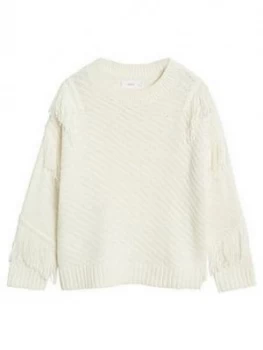 image of Mango Girls Fringe Knitted Jumper - Cream