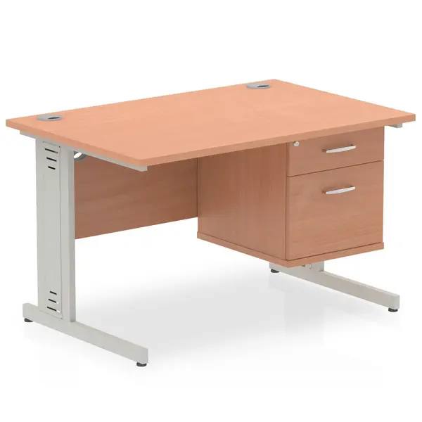 Image of Impulse 1200 Rectangle Silver Cable Managed Leg Desk Grey Oak 1 x 2 DYNI003431
