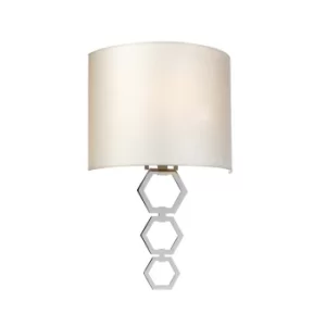 Image of Clark Medium 1 Light Wall Light, Polished Chrome, Ivory Faux Silk Shade