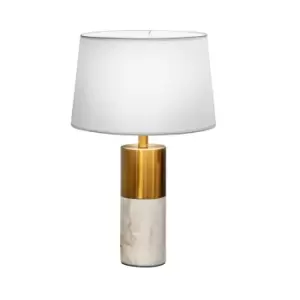 image of Lucian Table Lamp With Round Tapered Shade White, Bronze, White, E27