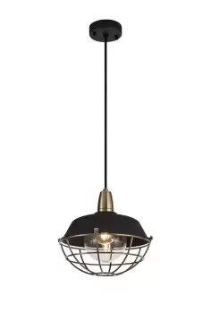 image of Ceiling Pendant, 1 Light E27, IP65, Matt Black, Antique Brass