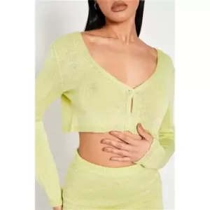 Image of I Saw It First Green Crop Fine Knit Button Front Cardigan Co-Ord - Green