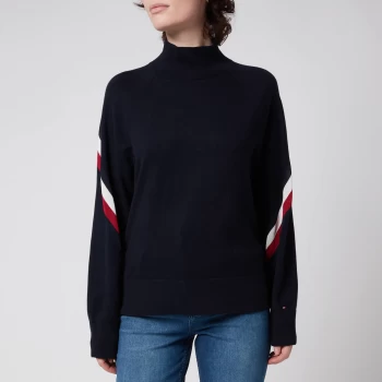 Image of Tommy Hilfiger Womens Global Stripe Mock-Neck Sweatshirt - Desert Sky - XS