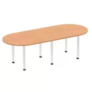 Image of Impulse 2400mm Boardroom Table Oak Top Brushed Aluminium Post Leg