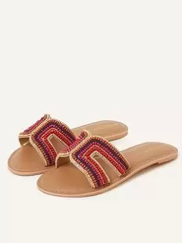 Image of Accessorize Beaded Cut Out Sliders, Multi, Size 37, Women