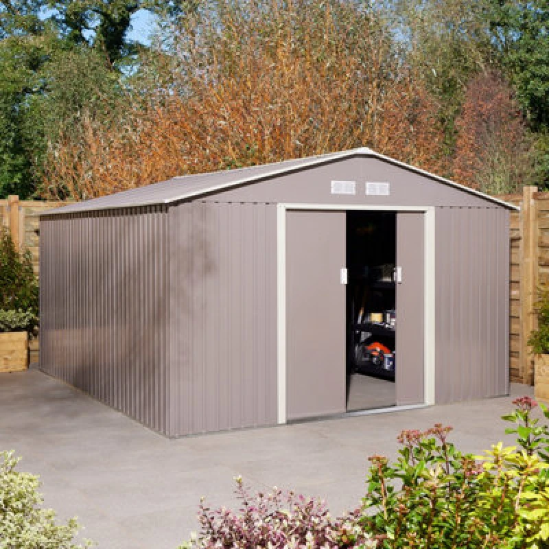 Image of Rowlinson Trentvale 10x12 Metal Apex Shed Light Grey TV1012APXLG