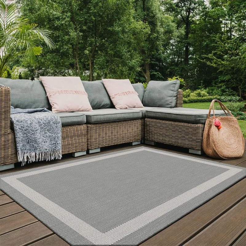 Image of THE RUGS Reversible Outdoor Rugs in Bordered Design Duo Weave Collection in Silver Size: 160cm x 230cm Silver Unisex 160cm x 230 cm