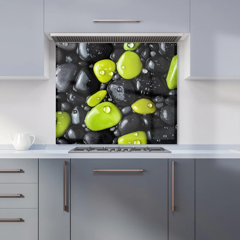 Image of Warren Reed - Designer Lime & Charcoal Pebble Harmony Kitchen Splashback Size: 600mm x 750mm Multicolor Unisex 600mm x 750mm