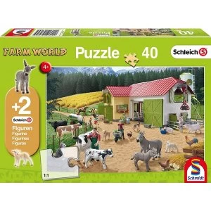 Image of Schleich: A Day at the Farm 40 Piece Jigsaw Puzzle With Two Figures