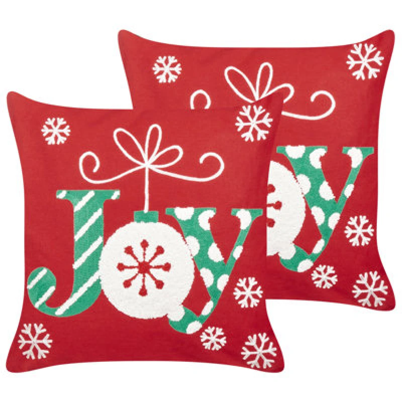 Image of Beliani Set Of 2 Decorative Cushions Gingerbread Cotton 45 X 45cm Red Christmas Motif