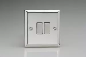 Image of Varilight Classic 2Gang Intermediate Rocker Switch With Metal Rockers - Polished Chrome - XC77D