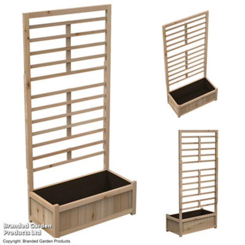 Image of Garden Gear Raised Wooden Planter & Climbing Trellis 170Cm Height Durable Fir Garden Bed For Climbers, Flowers, Veg (Natural)
