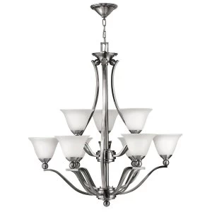 Image of 9 Light Multi Arm Chandelier Brushed Nickel Finish, E27