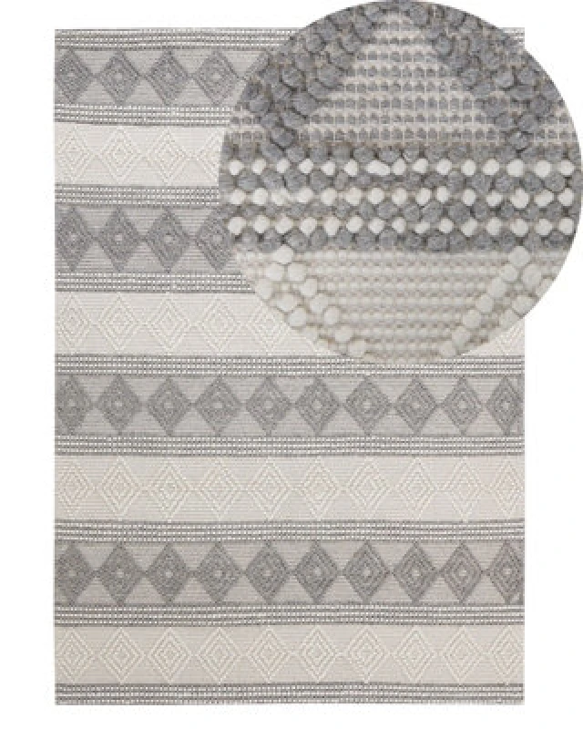 Image of Beliani Rug Bozova Light Beige 140 X 200 Cm Wool