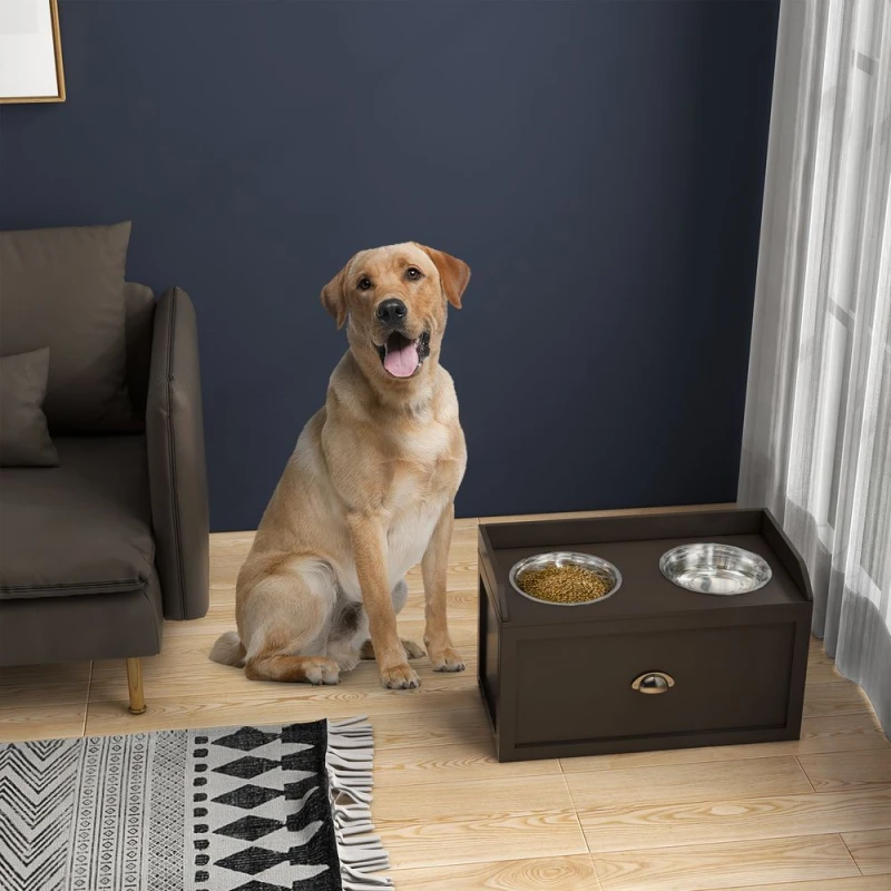 Image of PawHut Stainless Steel Raised Dog Bowl for Large Dogs, Brown D08-041V80CF